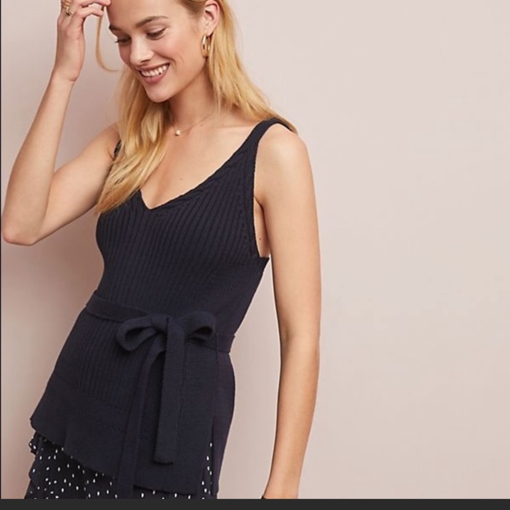 Moth Anthropologie blue belted sweater top XS New NWT sleeveless RARE GORGEOUS